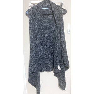 Maurices Cardigan Sweater Vest Dark Green Crochet sz S Duster Open Knit